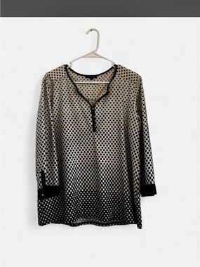 Notations Black and Cream Polka Dot Henley Tunic